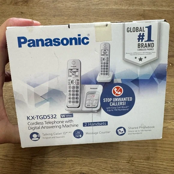 Panasonic KX-TGD532W DECT 6.0 Cordless Phone 2 Handsets Answering Block